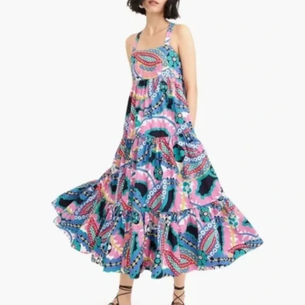 J Crew Ratti Kaleidoscope Floral Tiered Maxi Apron Dress - Picture 2 of 11